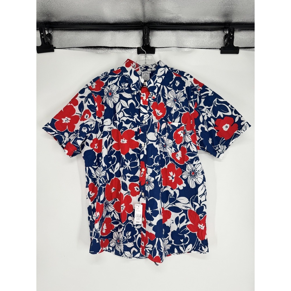 Brooks Brothers Shirt Mens XL USA Red White Blue Floral Short Sleeve Button Down